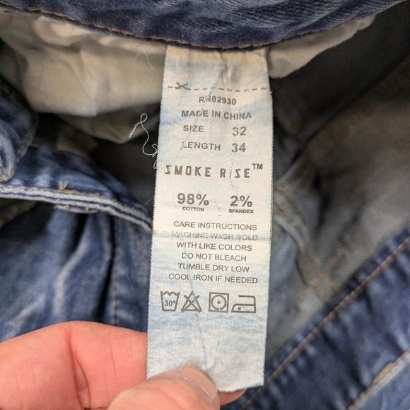 Smoke Rise Jeans Men's 32x34 Blue Distressed Moto Slim Fit Cotton StreetWear - Picture 7 of 10